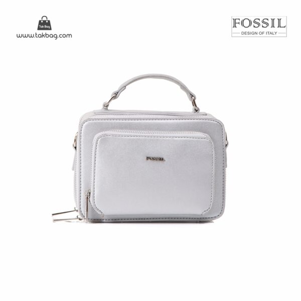 کیف برند فسیل رنگ نقره ای از جلو ( fossil tb-6102)