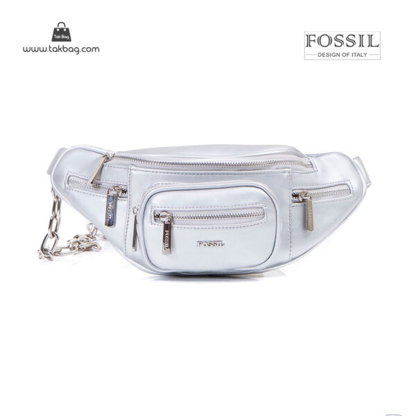 کیف برند فسیل رنگ نقره ای از جلو ( fossil tb-6116)