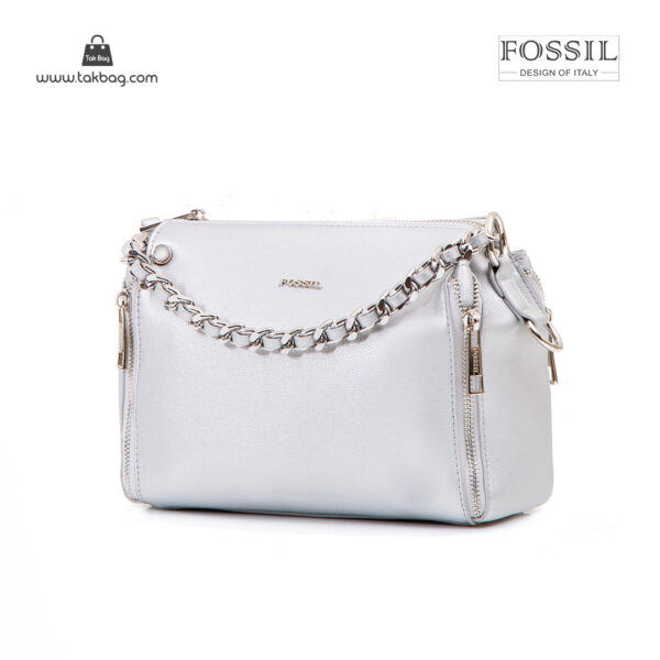 کیف رودوشی زنانه کد TB-6141 برند فسیل رنگ نقره ای از جلو ( fossil tb-6141 )