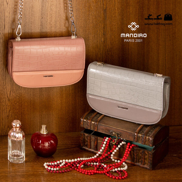 کیف رودوشی زنانه کد RM-2245 برند ماندیرو رنگ صورتی و طوسی از جلو ( mandiro RM-2245 )