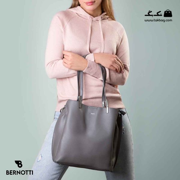 کیف رودوشی زنانه کد TB-6350 برند برنوتی رنگ طوسی تیره با مدل ( Bernotti tb-6350 )