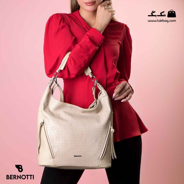 کیف رودوشی زنانه کد TB-6380 برند برنوتی رنگ کمل با مدل ( Bernotti tb-6380 )