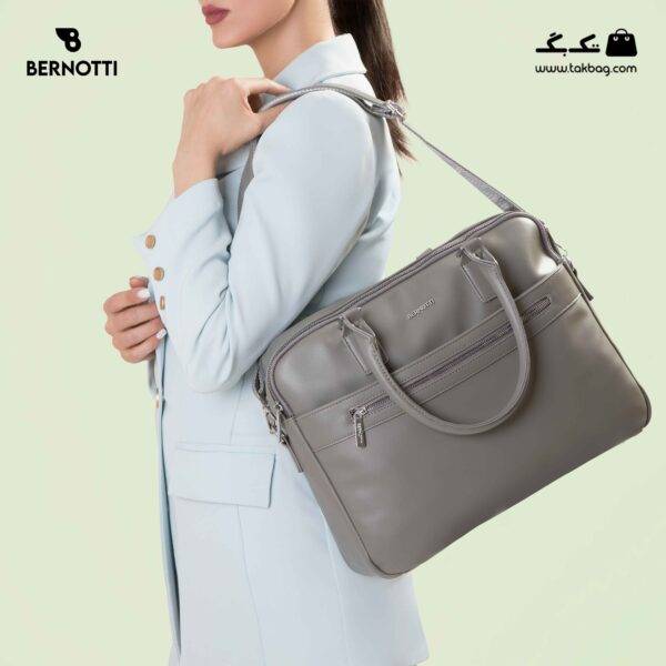 کیف اداری کد TB-6422 برند برنوتی رنگ طوسی از جلو محصول با مدل ( Bernotti tb-6422 )